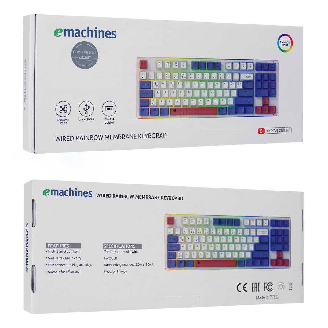 Acer eMachines EAK216 BeyazMaviKırmızı USB Rainbow Aydınlatmalı Q Standart TKL Klavye - 7