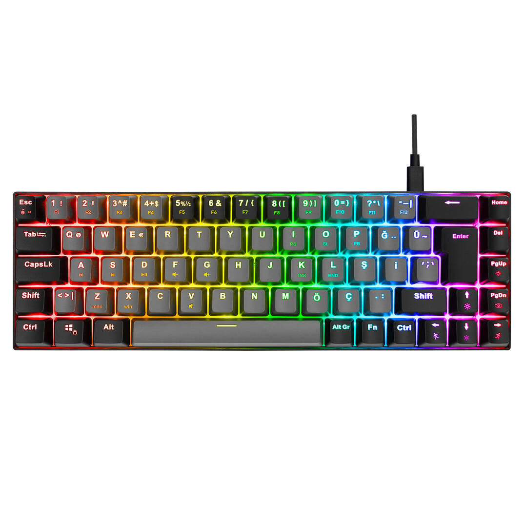 Acer eMachines EAK68 GriSiyah USB RGB Backlight RED SWITCH Mekanik Q 68 Tuşlu Mini Gaming Oyuncu Klavyesi - 2