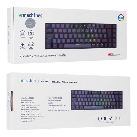 Acer eMachines EAK68 GriSiyah USB RGB Backlight RED SWITCH Mekanik Q 68 Tuşlu Mini Gaming Oyuncu Klavyesi - 6