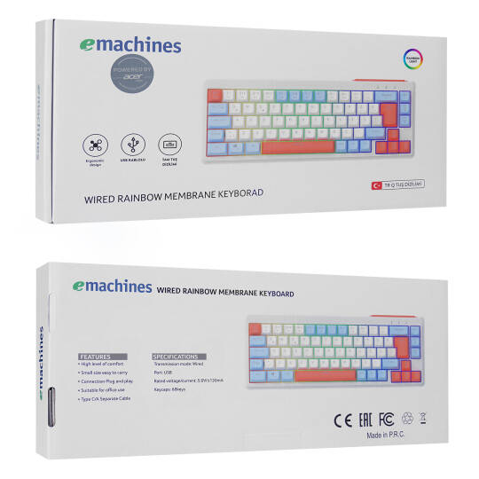Acer eMachines EAK810 BejMaviTuruncu USB Rainbow Aydınlatmalı Mini Q Standart Klavye - 8