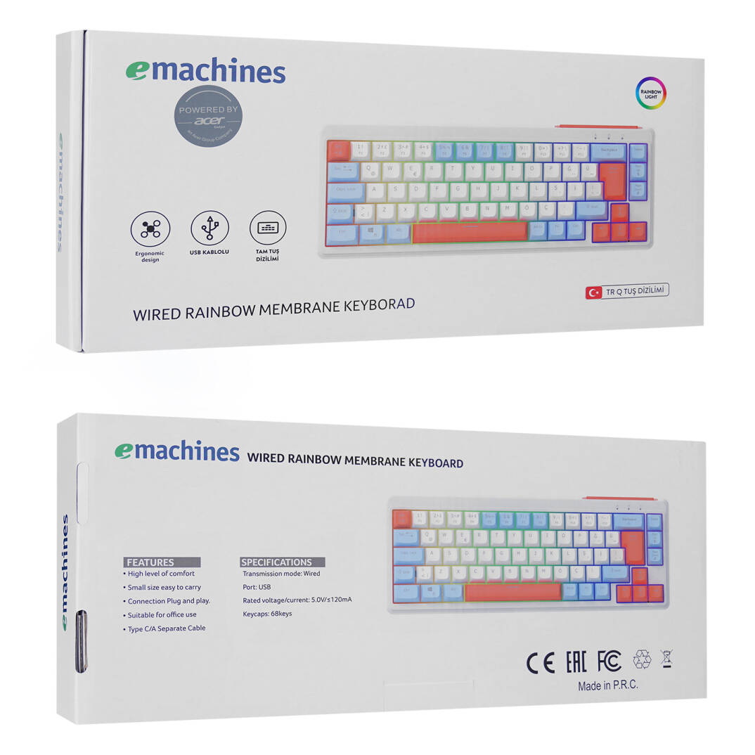 Acer eMachines EAK810 BejMaviTuruncu USB Rainbow Aydınlatmalı Mini Q Standart Klavye - 8