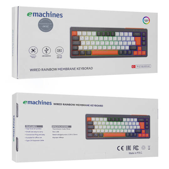 Acer eMachines EAK810 BejSiyahTuruncu USB Rainbow Aydınlatmalı Mini Q Standart Klavye - 8