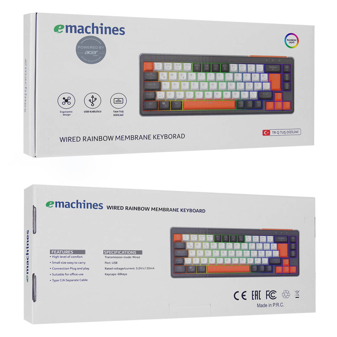 Acer eMachines EAK810 BejSiyahTuruncu USB Rainbow Aydınlatmalı Mini Q Standart Klavye - 8