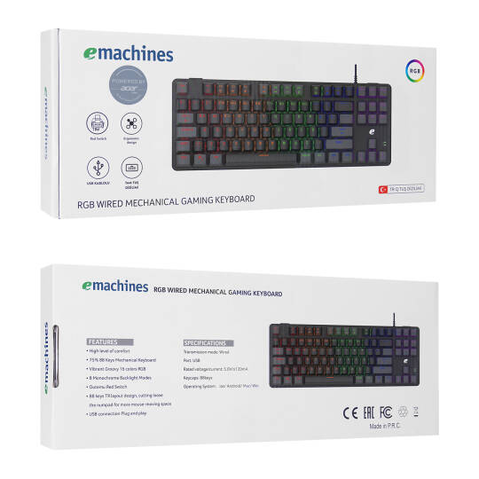 Acer eMachines EAK87 SiyahGri USB RGB Backlight RED SWITCH Mekanik Q 87 Tuşlu TKL Gaming Klavye - 7