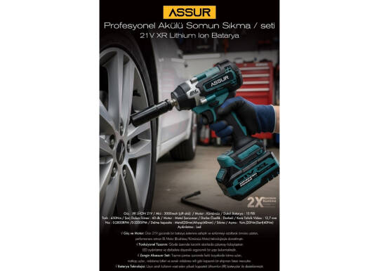 Assur ASR126 450 NM TORKLU 21V ÇİFT AKÜLÜ 10 PİLLİ KÖMÜRSÜZ 12 MAVİ SOMUN SIKMA SÖKME MAKİNESİ - 3