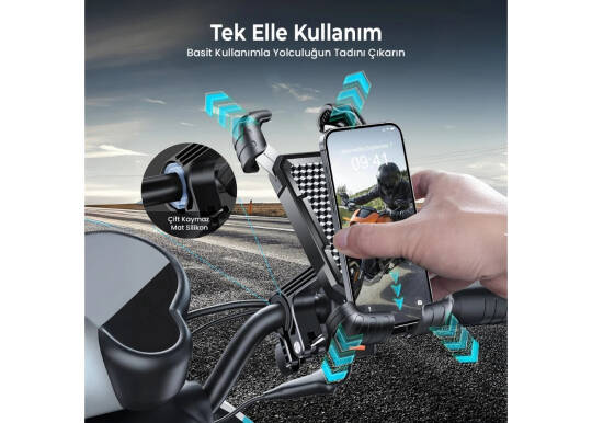 Bix BPH02 360° Derece Ayarlanabilen Gidon Bağlantılı Bisiklet Motosiklet için ABS 4-7.8¨ inç Telefon Tutucu - 5