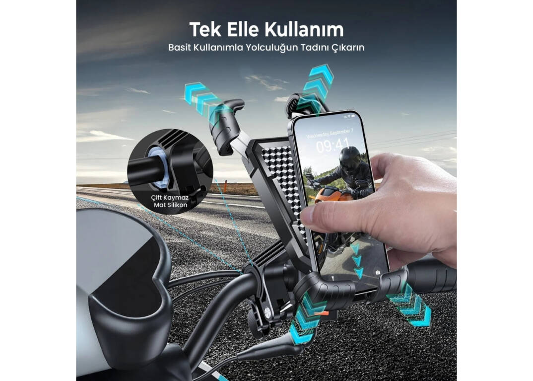 Bix BPH02 360° Derece Ayarlanabilen Gidon Bağlantılı Bisiklet Motosiklet için ABS 4-7.8¨ inç Telefon Tutucu - 5