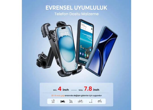 Bix BPH02 360° Derece Ayarlanabilen Gidon Bağlantılı Bisiklet Motosiklet için ABS 4-7.8¨ inç Telefon Tutucu - 9