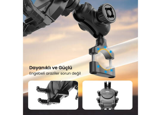 Bix BPH05 Güneş ve Yağmur Korumalı Gidon Bağlantılı 360° Derece Ayarlanabilir Güneşlikli Motosiklet Bisiklet Telefon Tut - 4