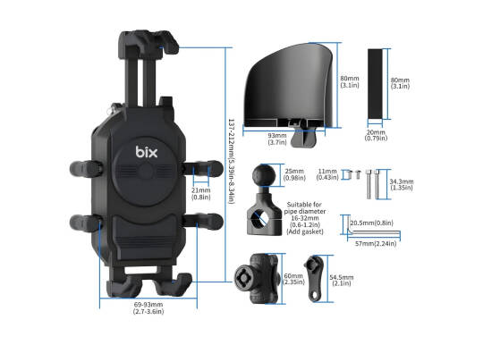 Bix BPH05 Güneş ve Yağmur Korumalı Gidon Bağlantılı 360° Derece Ayarlanabilir Güneşlikli Motosiklet Bisiklet Telefon Tut - 7