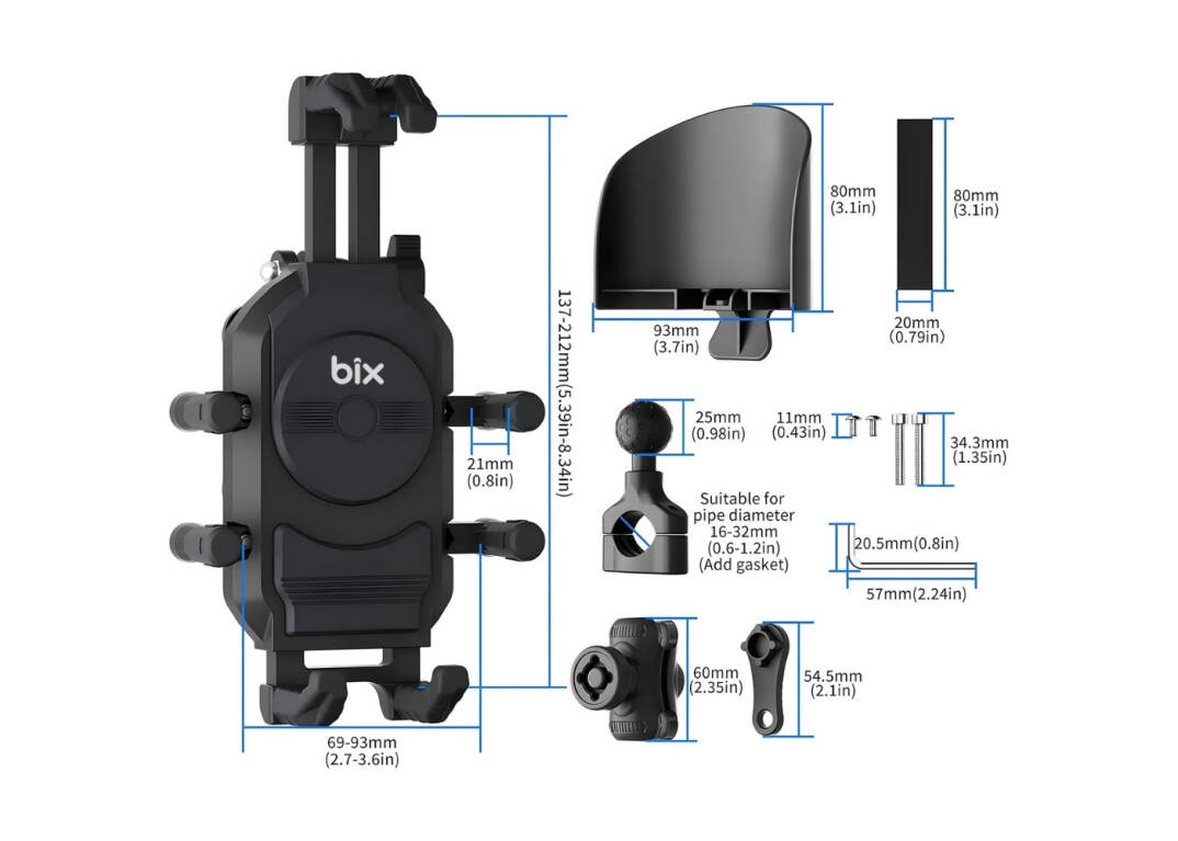 Bix BPH05 Güneş ve Yağmur Korumalı Gidon Bağlantılı 360° Derece Ayarlanabilir Güneşlikli Motosiklet Bisiklet Telefon Tut - 7
