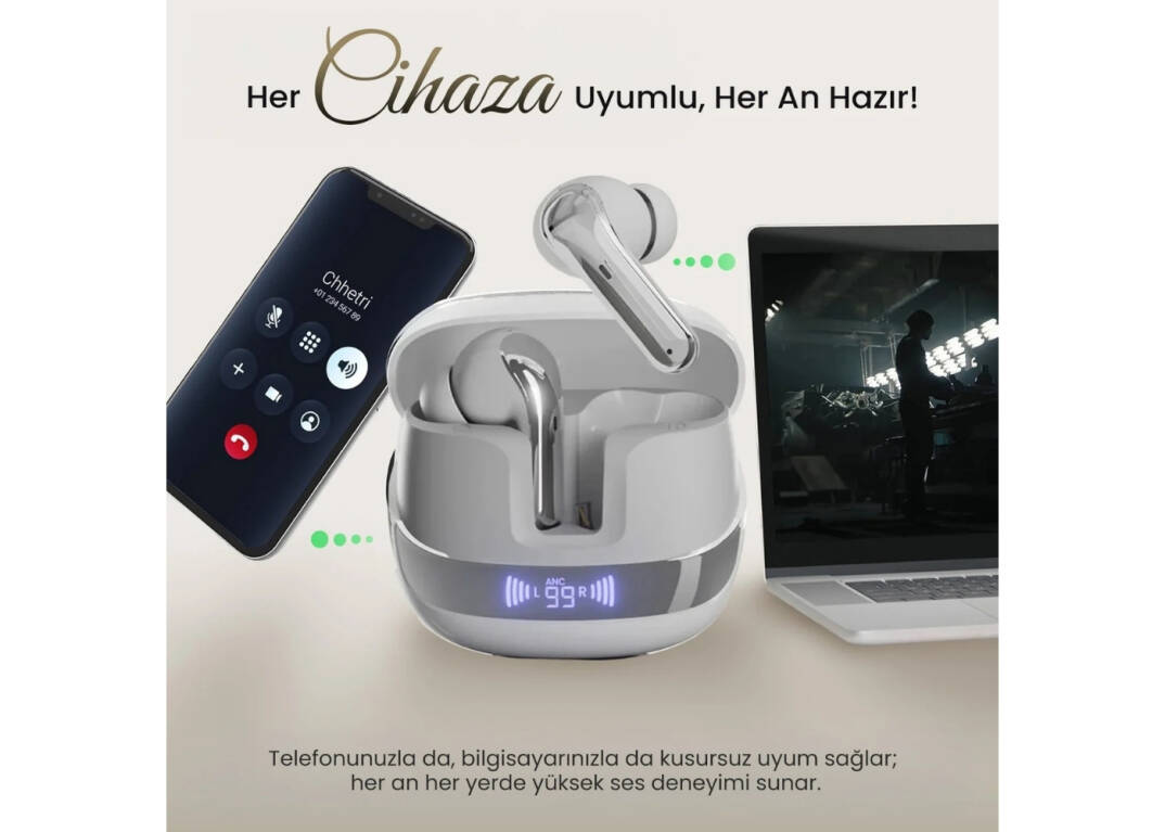Bix TWX Soundcraft ANC ENC Bluetooth 5.4 TWS Kablosuz Kulak içi Kulaklık Beyaz - 6