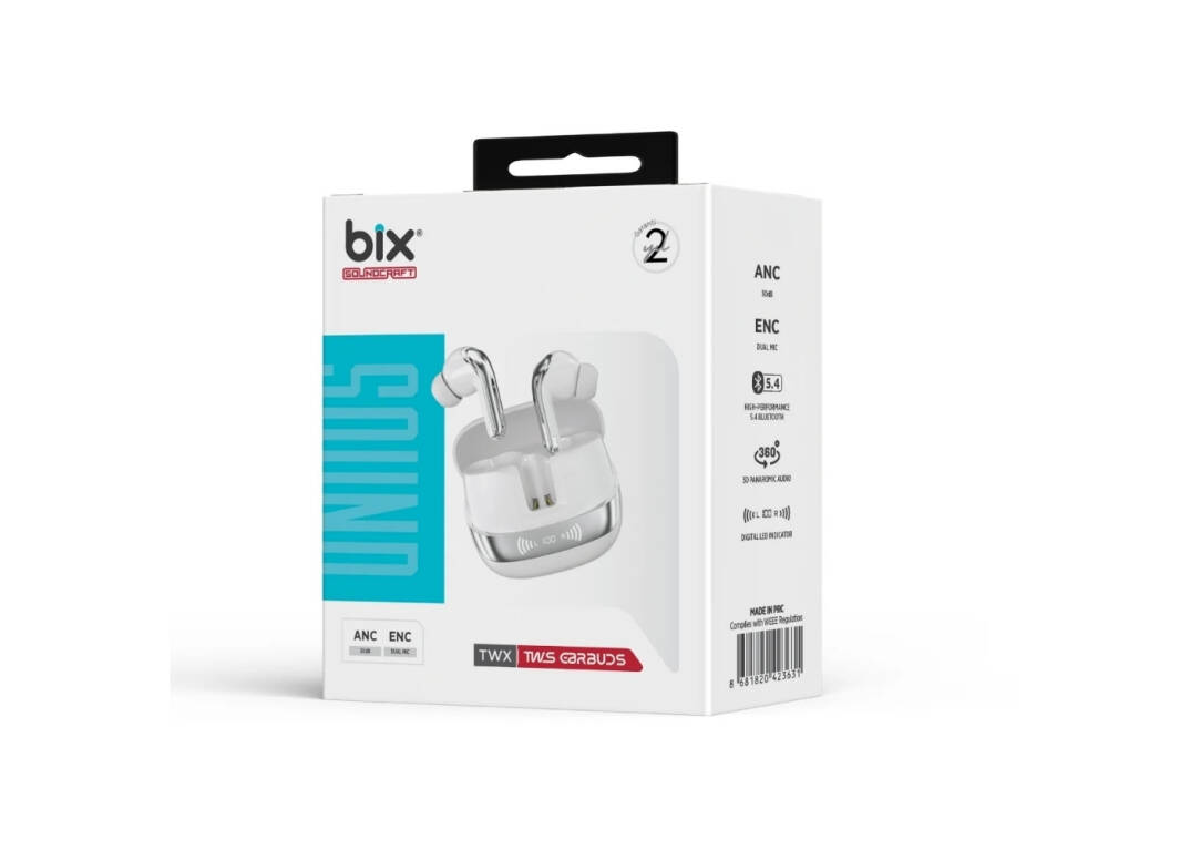 Bix TWX Soundcraft ANC ENC Bluetooth 5.4 TWS Kablosuz Kulak içi Kulaklık Beyaz - 9
