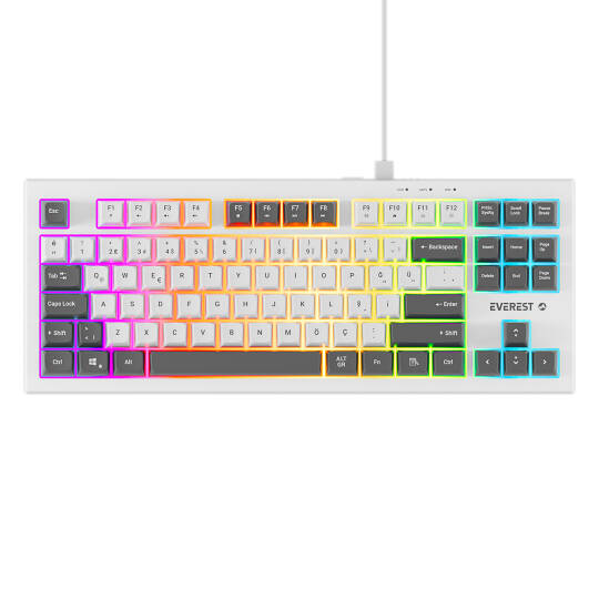 Everest KB-98 SILENT TKL BeyazGri Mavi Rainbow Q Membrane Klavye