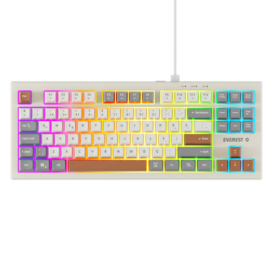 Everest KB-98 SILENT TKL GriGri MaviKahve Rainbow Q Membrane Klavye