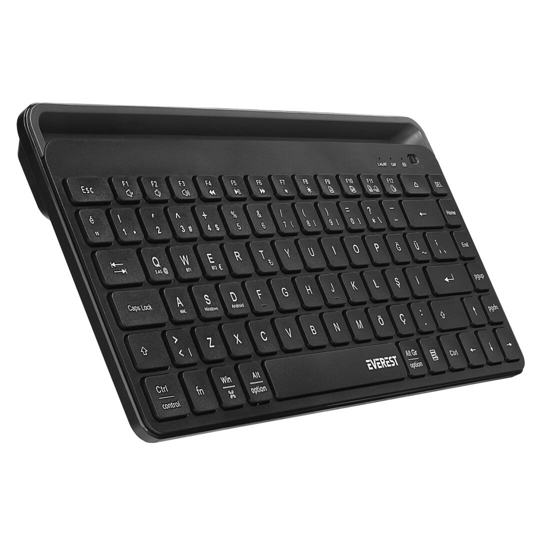 Everest KB-BT66 Siyah 2.4G+BT1+BT2 üçü bir arada 3 in 1 Q Kablosuz klavye - 1