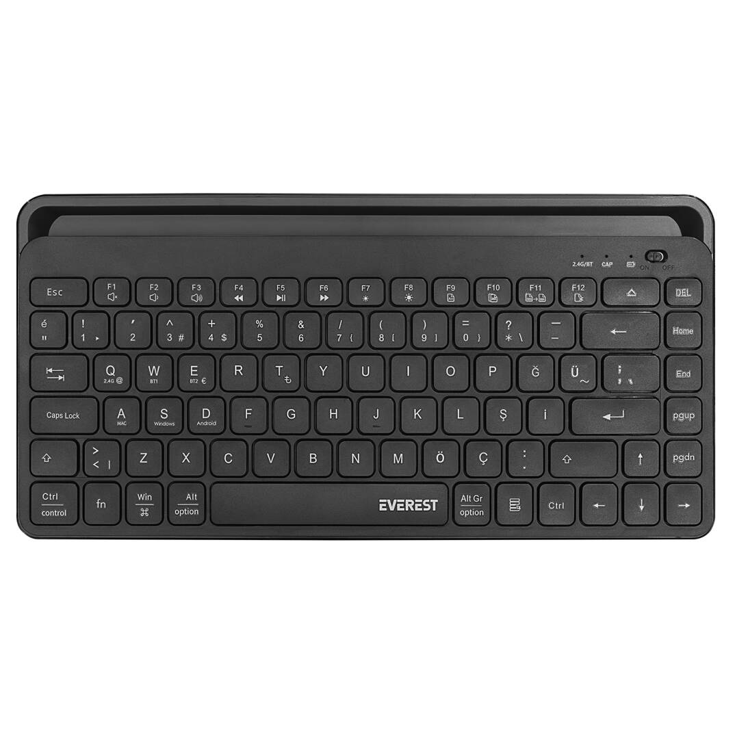 Everest KB-BT66 Siyah 2.4G+BT1+BT2 üçü bir arada 3 in 1 Q Kablosuz klavye - 2