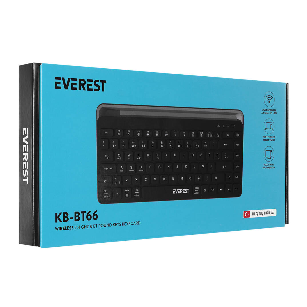 Everest KB-BT66 Siyah 2.4G+BT1+BT2 üçü bir arada 3 in 1 Q Kablosuz klavye - 6