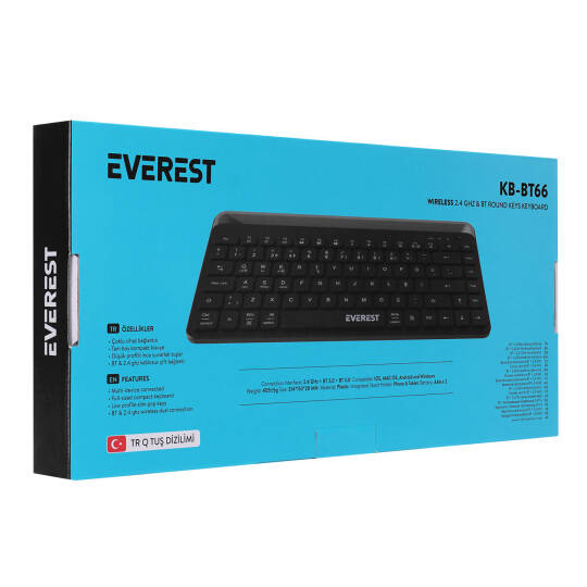 Everest KB-BT66 Siyah 2.4G+BT1+BT2 üçü bir arada 3 in 1 Q Kablosuz klavye - 7
