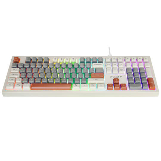 Everest KM-77 Runa GriKremKahve Usb Rainbow Aydınlatmalı Sessiz Q Klavye + Mouse Set - 3