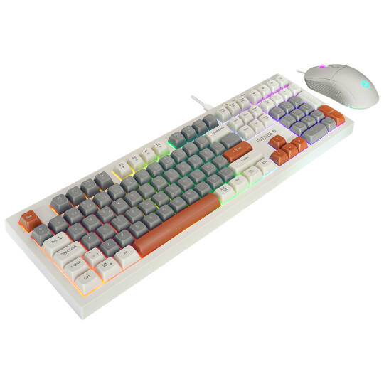 Everest KM-77 Runa GriKremKahve Usb Rainbow Aydınlatmalı Sessiz Q Klavye + Mouse Set - 4
