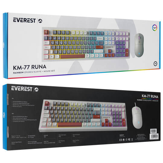 Everest KM-77 Runa GriKremKahve Usb Rainbow Aydınlatmalı Sessiz Q Klavye + Mouse Set - 10