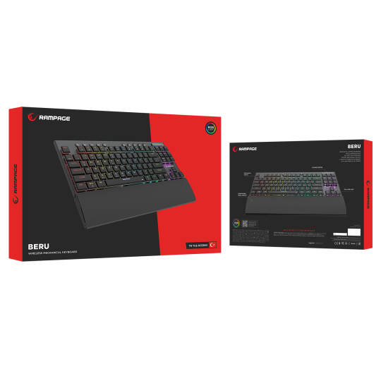 Rampage BERU Siyah 2.4G + BT Wireless RED SWITCH Mekanik Gaming Oyuncu Klavye Slim Low Profile RGB TKL - 5