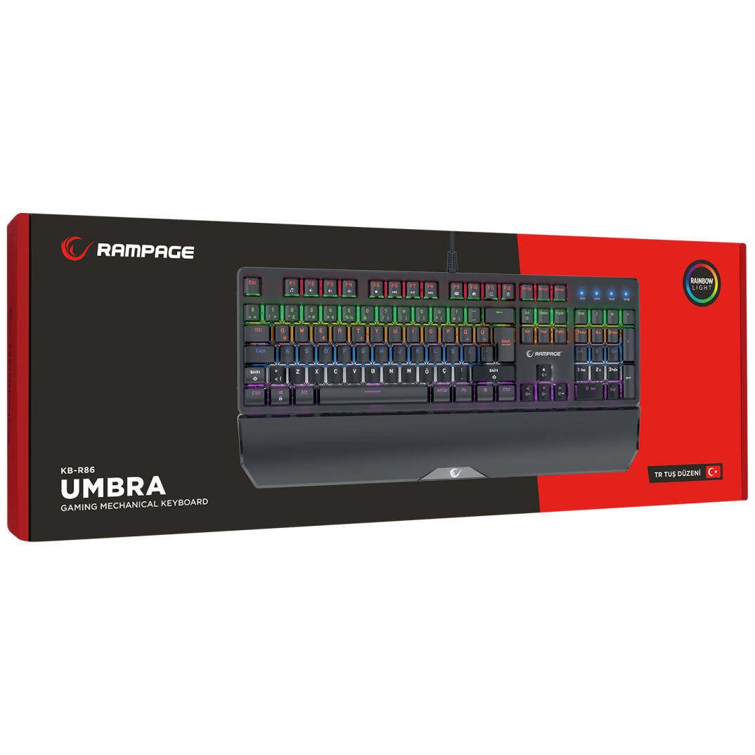 Rampage KB-R86 UMBRA Siyah USB Rainbow Aydınlatmalı Blue Switch Mekanik Gaming Oyuncu Klavye - 7