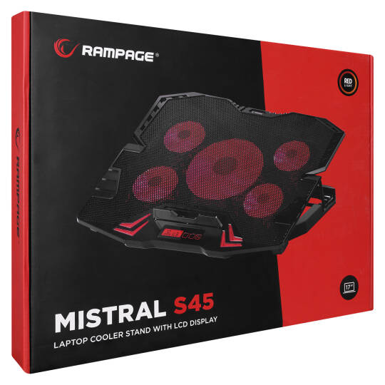 Rampage Mistral S45 Kırmızı Led lşıklı 5 Fanlı Yükseklik Ayarlı LCD Göstergeli Notebook Soğutucu - 11