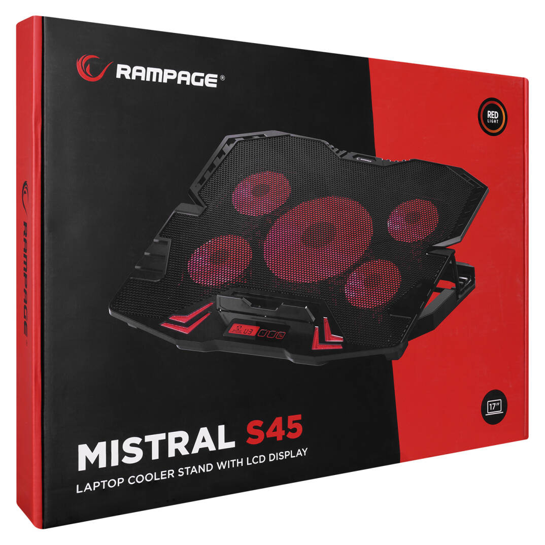 Rampage Mistral S45 Kırmızı Led lşıklı 5 Fanlı Yükseklik Ayarlı LCD Göstergeli Notebook Soğutucu - 11