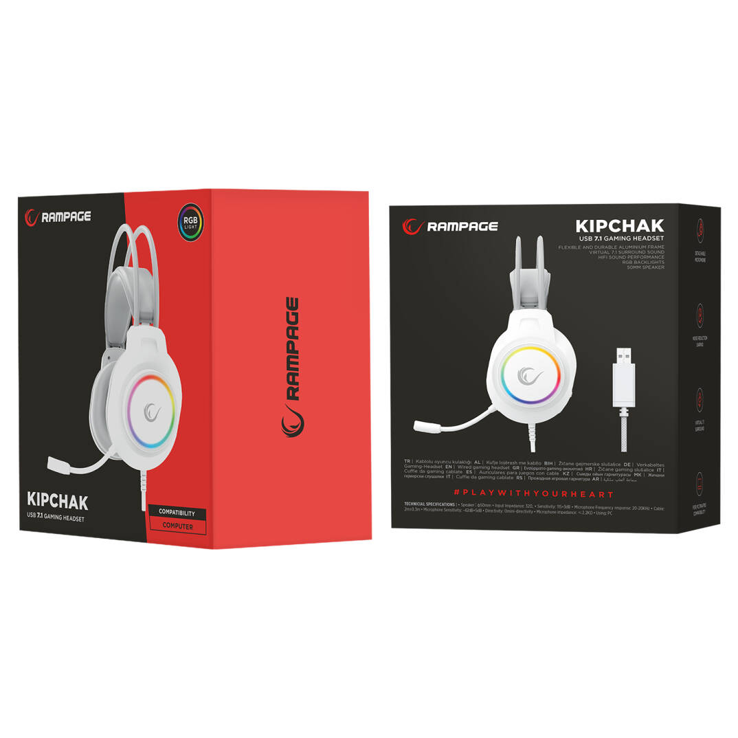 Rampage RM-K55 Kipchak Beyaz RGB Led 7.1 Gaming Mikrofonlu Oyuncu Kulaklığı Rampage - 11