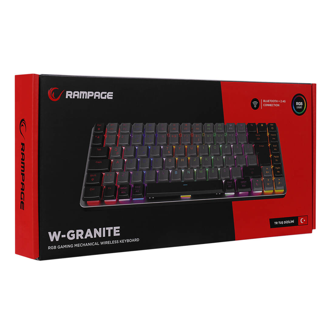 Rampage W-GRANITE SiyahGri Low Profile BLUE SWITCH Mekanik Gaming Oyuncu Klavye Q RGB 2,4 ghz+ BT - 8