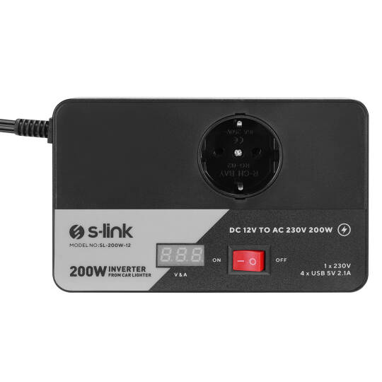 S-link SL-200W-12 200W DC12V-AC230 Çakmaktan Power Inverter - 3