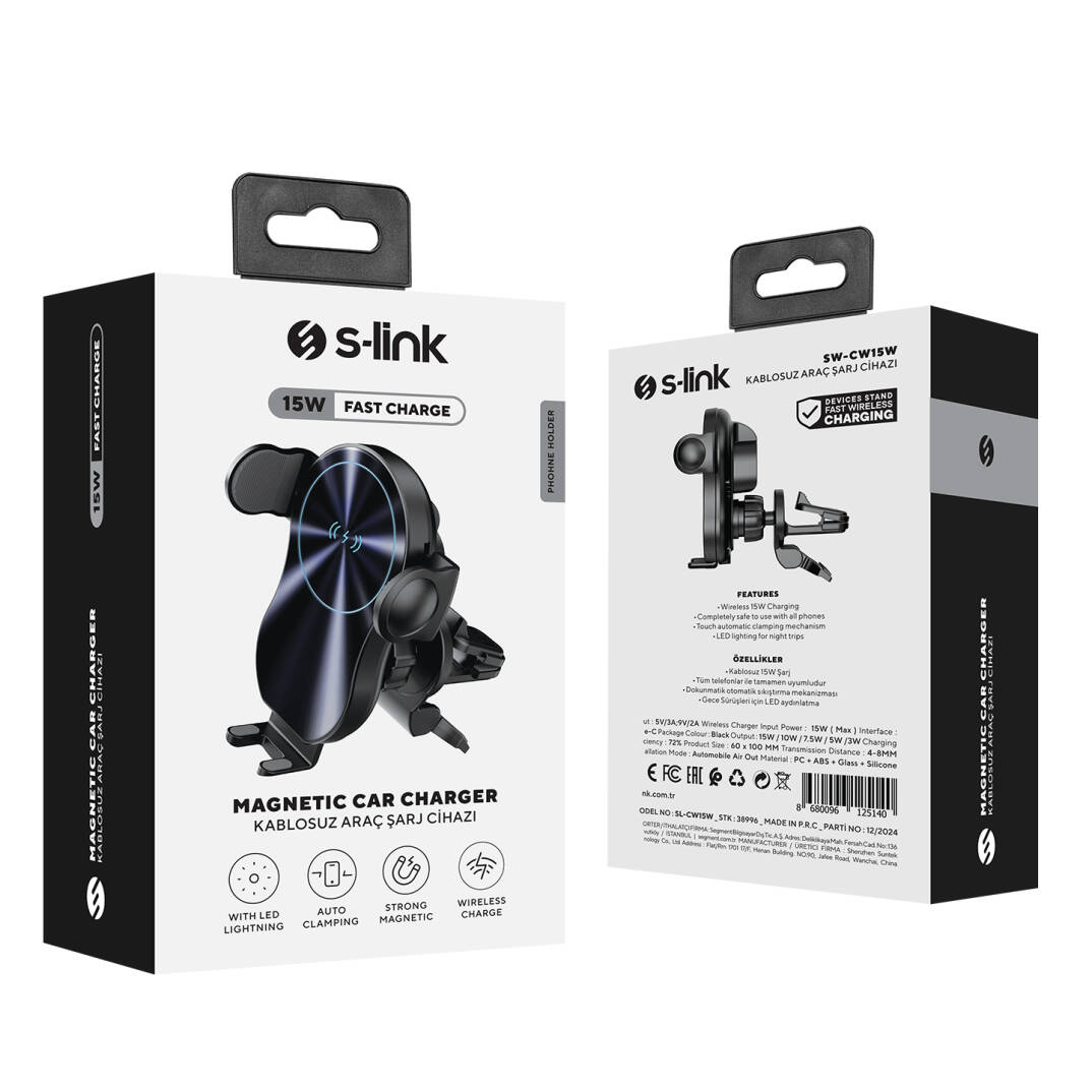 S-link SL-CW15W Otomatik 15W Sensörlü Telefon Tutucu Kablosuz Şarj Cihazı - 7